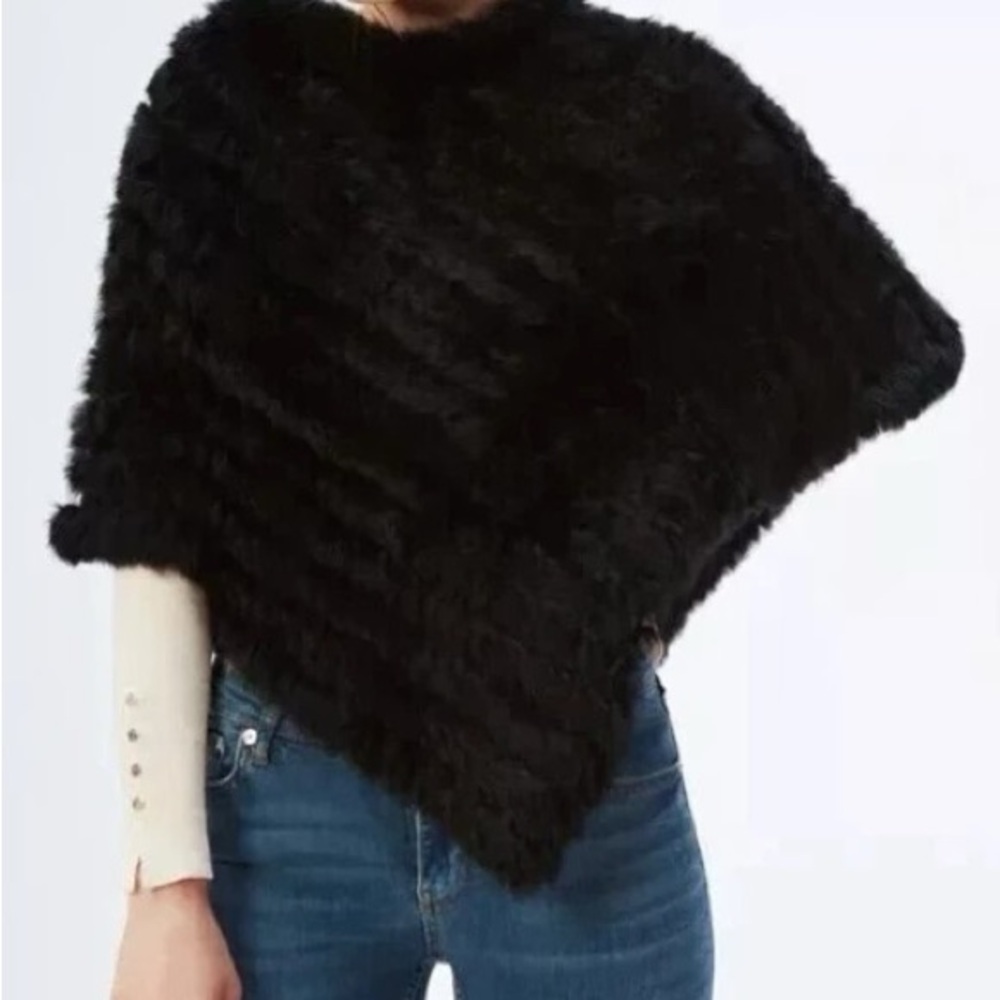 Surell Authentic Rabbit Fur Cape Shawl One Size
